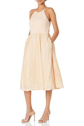 Adrianna Papell Halter Neck Cut Out Back Zipper Closure Mesh Dress - By Baano
