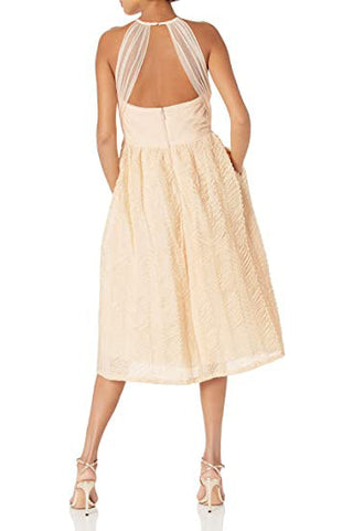 Adrianna Papell Halter Neck Cut Out Back Zipper Closure Mesh Dress - By Baano