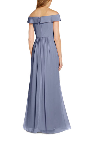 Adrianna Papell Off Shoulder Zipper Back Ruched Piping Detail Crepe Chiffon Dress - By Baano