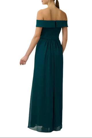 Adrianna Papell Off Shoulder Zipper Back Ruched Piping Detail Crepe Chiffon Dress - By Baano