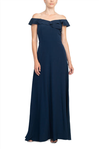 Adrianna Papell Off Shoulder Ruffled Sleeveless Zipper Back Solid Full-Length Dress - By Baano