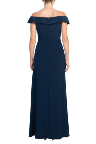 Adrianna Papell Off Shoulder Ruffled Sleeveless Zipper Back Solid Full-Length Dress - By Baano