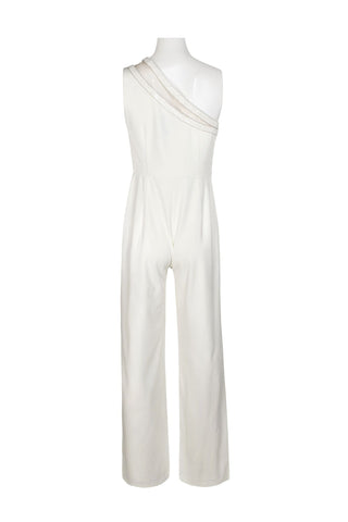 Adrianna Papell Embellished One Shoulder Zipper Side Straight Leg Solid Jumpsuit - By Baano