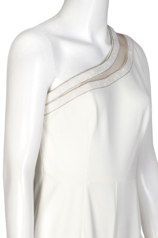 Adrianna Papell Embellished One Shoulder Zipper Side Straight Leg Solid Jumpsuit - By Baano