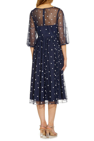 Adrianna Papell Surplice V-Neck Back Zipper 3/4 Sleeves Beaded Midi Dress - By Baano