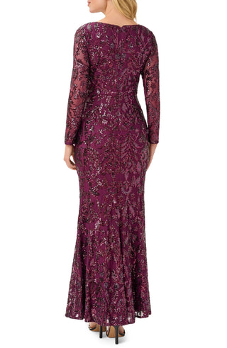 Adrianna Papell V-Neck Long Sleeve Mermaid Sequined Mesh Knit Gown - By Baano
