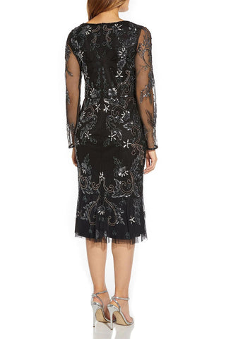 Adrianna Papell Sweetheart Neck Back Zipper Long Sleeves Beaded Midi Dress - By Baano