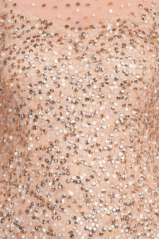 Adrianna Papell Illusion Crew Neck Sleeveless Beaded Sequined Sheath Zipper Back Godet Mesh Dress - By Baano