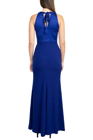 Adrianna Papell Halter Neck Sleeveless Empire Waist Tie Back Zipper Back Bodycon Solid Crepe Dress - Glamourous Grace