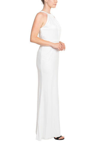 Adrianna Papell Halter Neck Sleeveless Empire Waist Tie Back Zipper Back Bodycon Solid Crepe Dress - Glamourous Grace