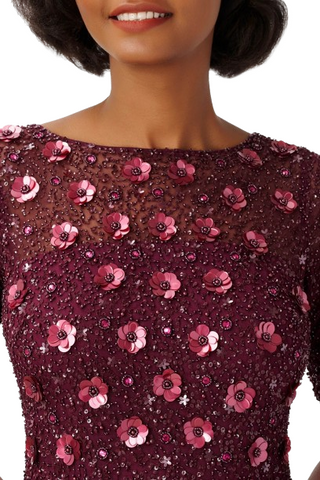 Adrianna Papell Boat Neck Short Sleeves Back Zipper Long Beaded Dress - By Baano