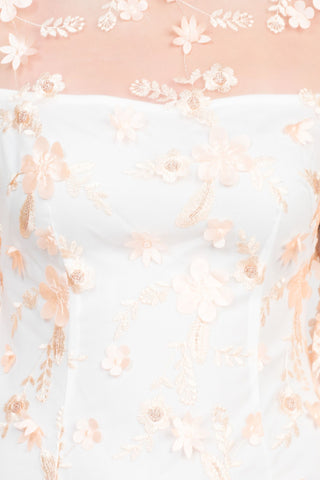 Adrianna Papell Illusion Boat Neck 3/4 Scuff Bell Sleeve 3D Floral Embroidery Throughout Sheath Woven Dress - By Baano