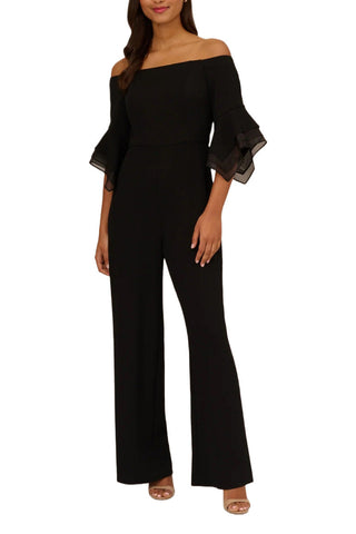 Adrianna Papell Off Shoulder Flounce Sleeve Zipper Back Jumpsuit