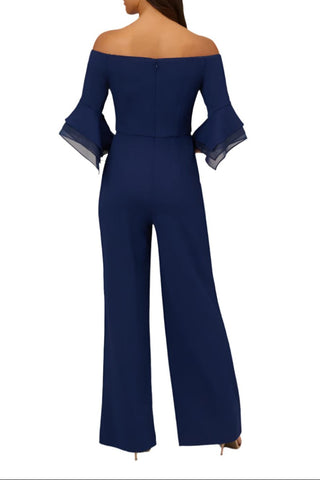 Adrianna Papell Off Shoulder Flounce Sleeve Zipper Back Jumpsuit