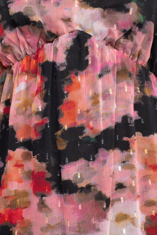 Adrianna Papell V-Neck Long Sleeve Floral Print Empire Waist Tiered Chiffon Dress - By Baano