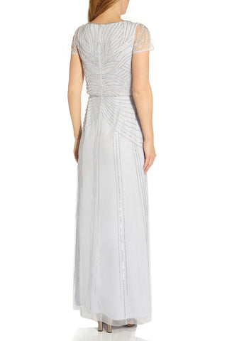 Adrianna Papell Bateau Neck Back Zipper Short Sleeves Long Gown - Glamourous Grace