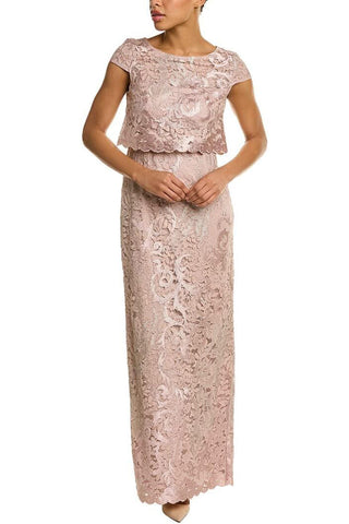 Adrianna Papell Boat Neck Cap Sleeve Popover Zipper Back with Hook & Eye Closure Lace Dress - By Baano