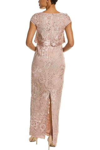 Adrianna Papell Boat Neck Cap Sleeve Popover Zipper Back with Hook & Eye Closure Lace Dress - By Baano