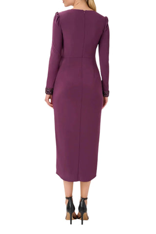 Adrianna Papell V-Neck Long Sleeves Beaded Cuffs Back Zipper Jersey Midi Dress - By Baano