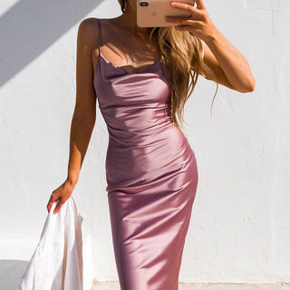 Aspen Midi Dress - Mauve Satin - By Baano