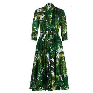 Aster Dress Honolulu Palm White Pine Green Dress - By Baano