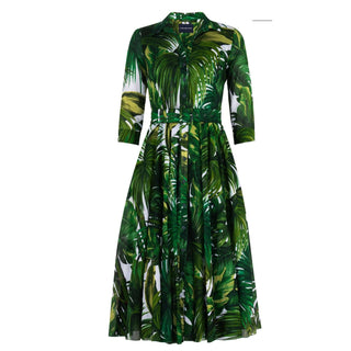 Aster Dress Honolulu Palm White Pine Green Dress - By Baano