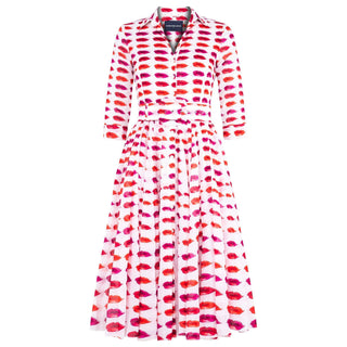 Aster Dress Watercolor Lips White Red Dress - By Baano