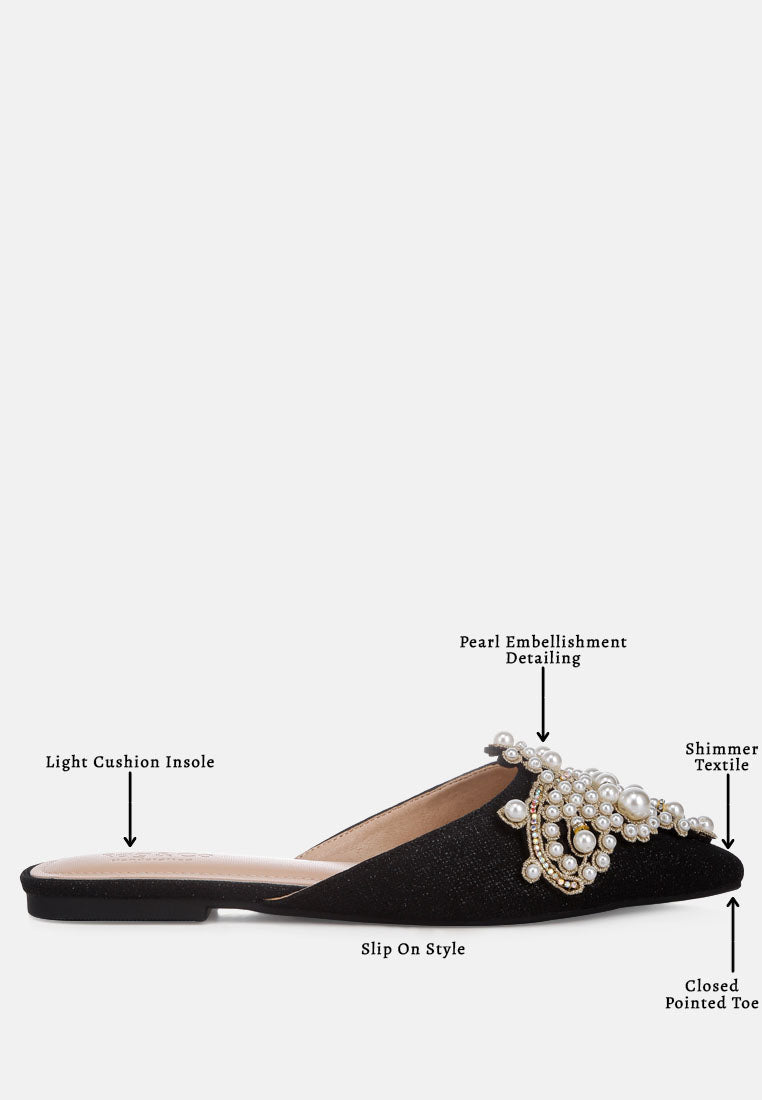 Astre Pearl Embellished Shimmer Mules