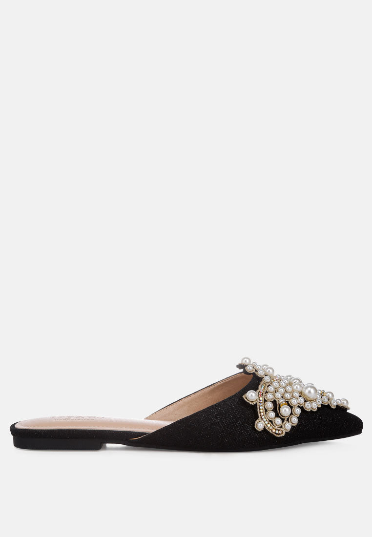 Astre Pearl Embellished Shimmer Mules