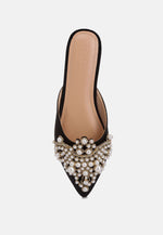 Astre Pearl Embellished Shimmer Mules
