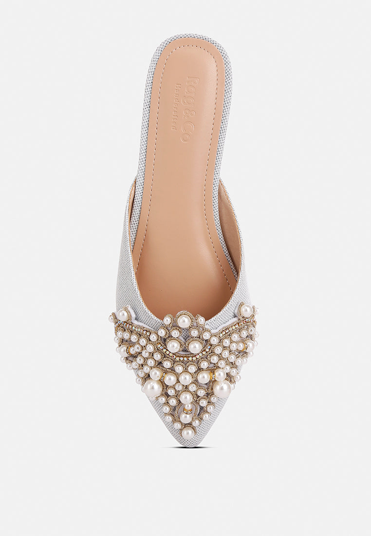 Astre Pearl Embellished Shimmer Mules
