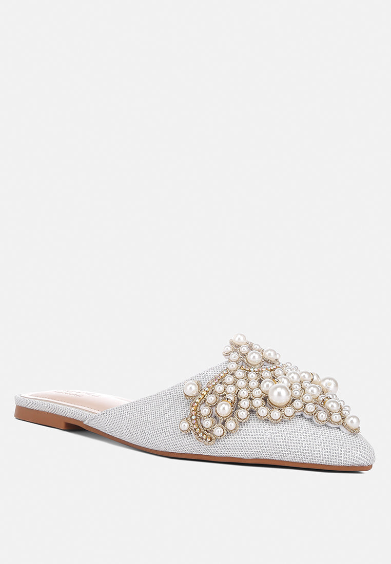 Astre Pearl Embellished Shimmer Mules