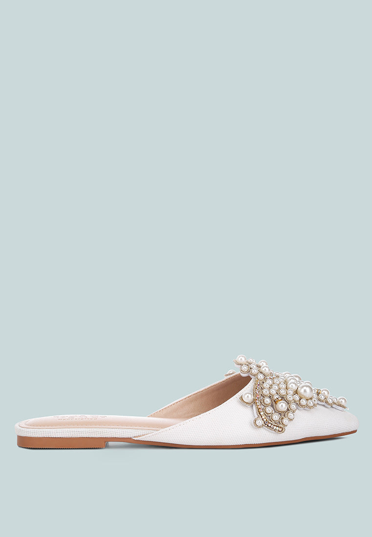 Astre Pearl Embellished Shimmer Mules