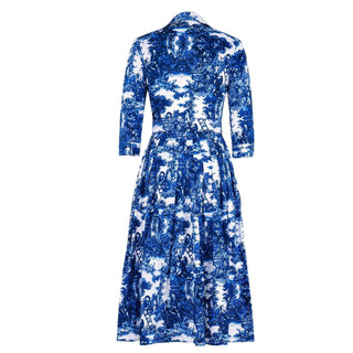 Audrey Dress #2 Antilles Toile White Cobalt Blue - By Baano