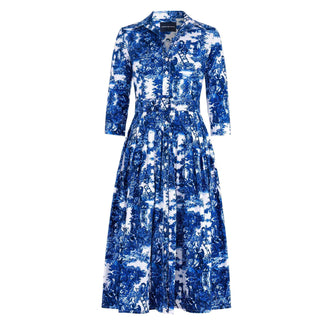 Audrey Dress #2 Antilles Toile White Cobalt Blue - By Baano
