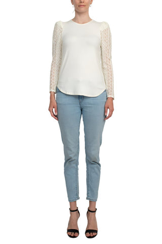 Cupio Crew Neck Lace Long Sleeve Viscose Top - By Baano