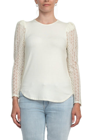 Cupio Crew Neck Lace Long Sleeve Viscose Top - By Baano