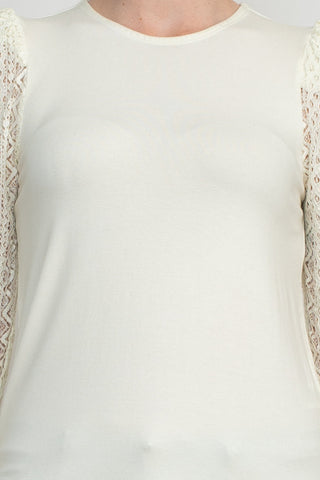 Cupio Crew Neck Lace Long Sleeve Viscose Top - By Baano