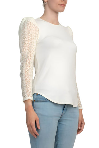 Cupio Crew Neck Lace Long Sleeve Viscose Top - By Baano
