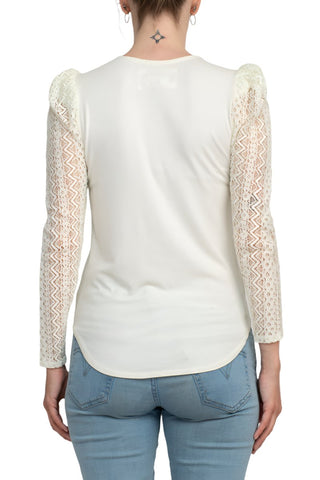 Cupio Crew Neck Lace Long Sleeve Viscose Top - By Baano