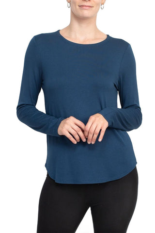 Cupio crew neck long sleeve solid matte jersey top - By Baano