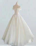 Women's Ivory Sequin Off-Shoulder Bridal & Prom Gown with Pearl Accents