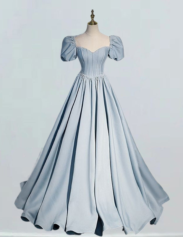 Girls' Elegant Satin Sweetheart Quinceanera Dress Pearl Beaded Ball Gown