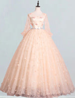 Women's Elegant V-Neck Lace Ball Gown with Long Sleeves - Formal Prom & Bridesmaid Dress