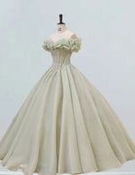 Mint green off the shoulder ruffle beaded prom dress ball gown long evening party dress