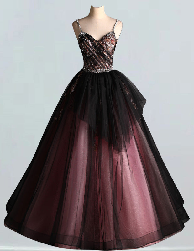 Women's Elegant Purple Lace V-Neck Prom Gown, Spaghetti Strap Evening Dress