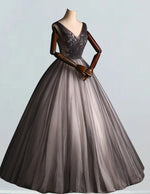 Women's Elegant V-Neck Tulle Ball Gown | Beaded Rhinestone Prom & Wedding Dress