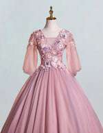 Women's Pink Lace V-Neck Evening Gown | Prom & Formal Dresses