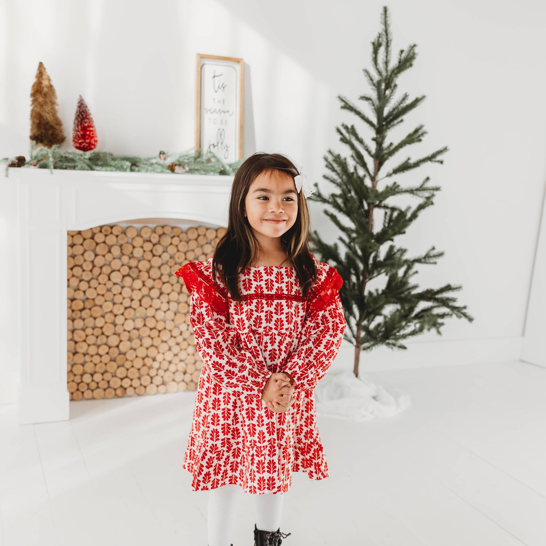 Red Floral Printed Dress with Lace Detail - By Baano