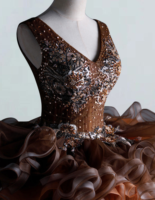 Women's Elegant V-Neck Rhinestone Ball Gown | Prom & Evening Dress